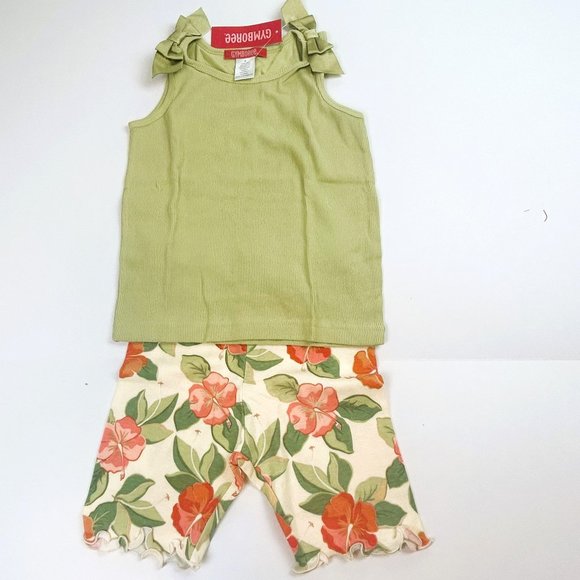NWT Gymboree Girl Hibiscus Bike Short & Shoulder Bow Rib Tank Size 6 - Picture 1 of 5